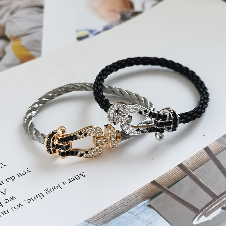 [moco jewelrys]FORCE LARGE HORSESHOE BLACK WHITE DIAMOND BRACELET ROSE GOLD