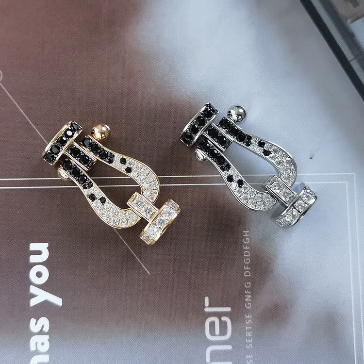 [moco jewelrys]FORCE LARGE HORSESHOE BLACK WHITE DIAMOND BRACELET ROSE GOLD