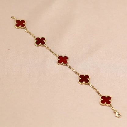 [Moco jewelrys] CLOVER 5 MOTIF RED CORNELIAN BRACELET COLLECTION