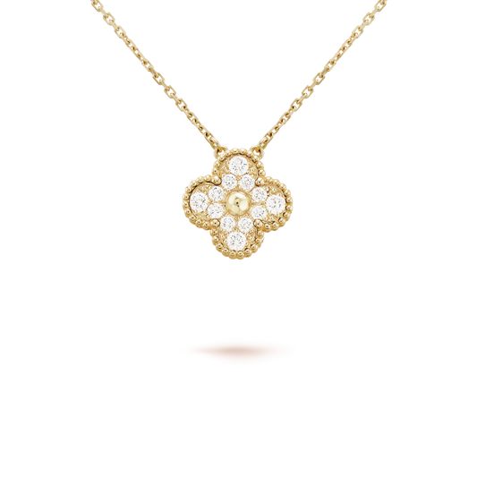 [moco jewelrys]CLOVER 15MM DIAMOND SINGLE FLOWER NECKLACE