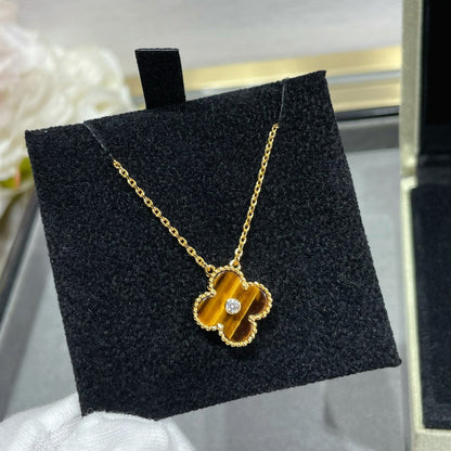 [moco jewelrys]CLOVER 15MM DIAMOND AND YELLOW TIGER'S EYE AGATE necklace