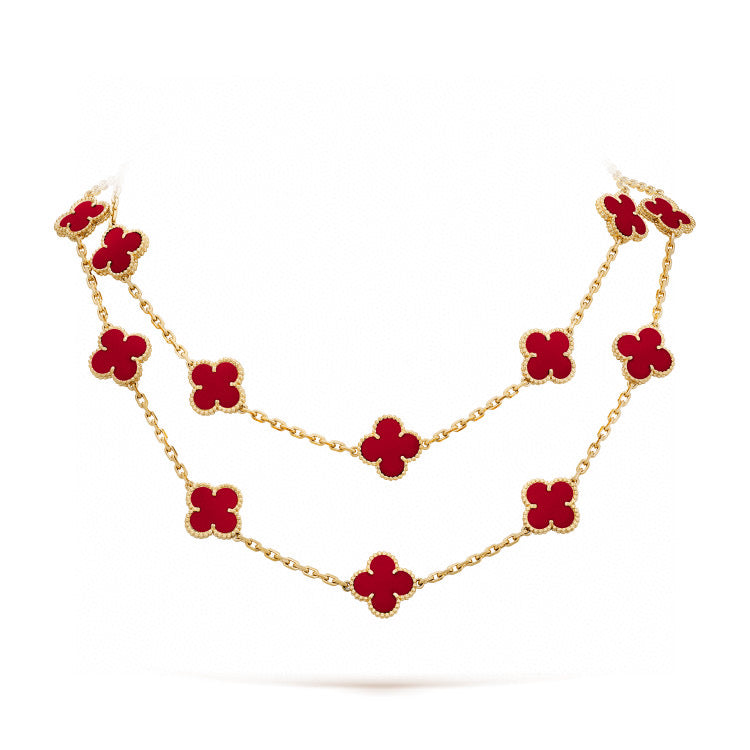 [moco jewelrys]CLOVER 20 MOTIFS CARNELIAN NECKLACE