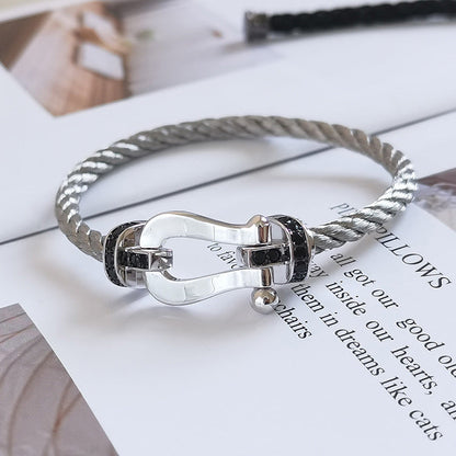 [moco jewelrys]FORCE LARGE HORSESHOE BLACK DIAMOND BRACELET SILVER