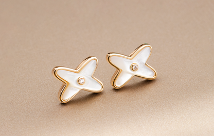 [moco jewelrys]JEUX DE WHITE MOP ROSE GOLD DIAMOND EARRINGS
