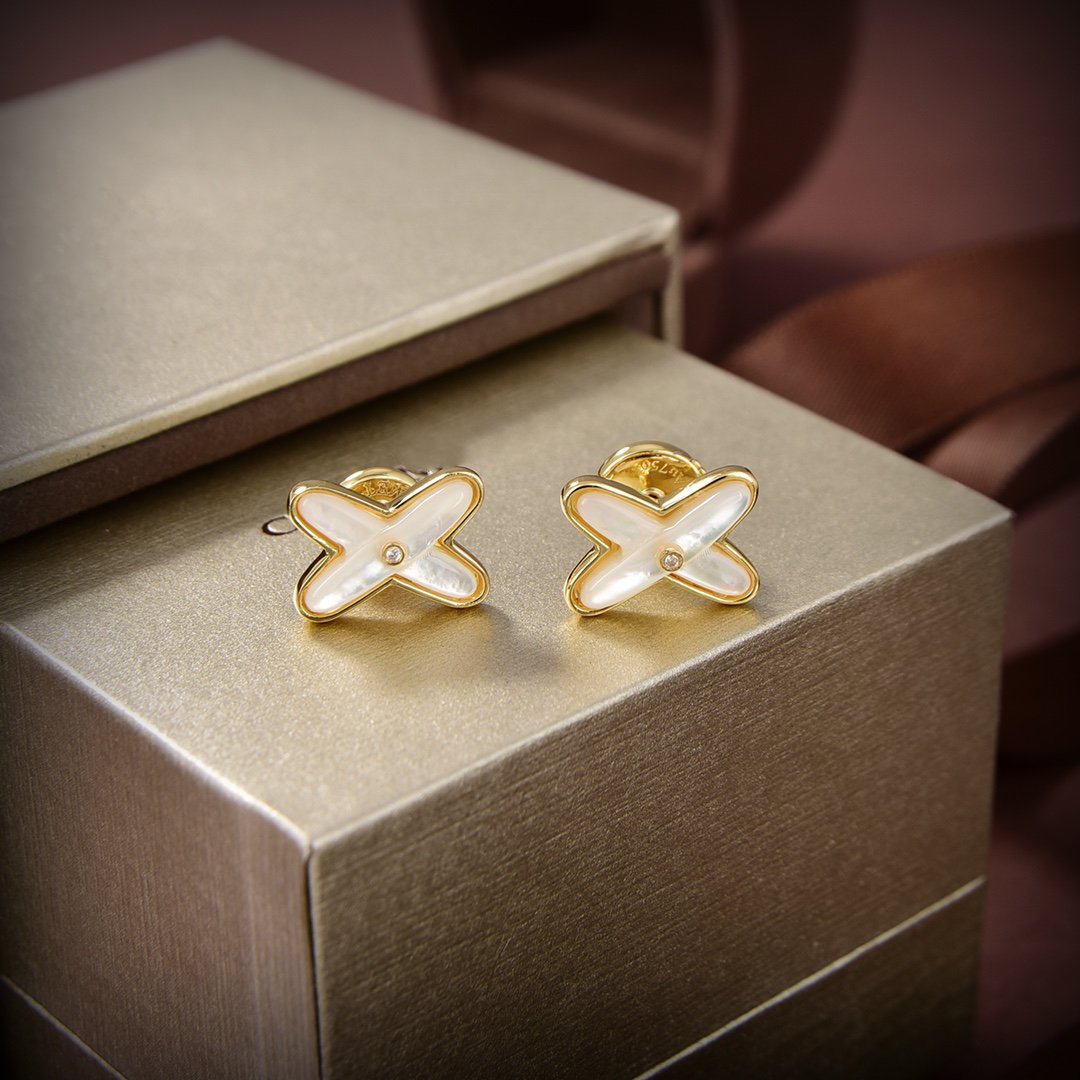 [moco jewelrys]JEUX DE WHITE MOP GOLD DIAMOND EARRINGS