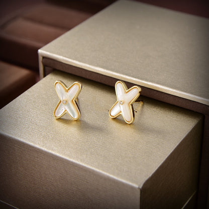 [moco jewelrys]JEUX DE WHITE MOP GOLD DIAMOND EARRINGS
