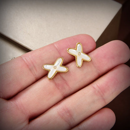 [moco jewelrys]JEUX DE WHITE MOP GOLD DIAMOND EARRINGS