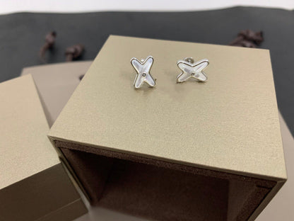 [moco jewelrys]JEUX DE WHITE MOP SILVER DIAMOND EARRINGS