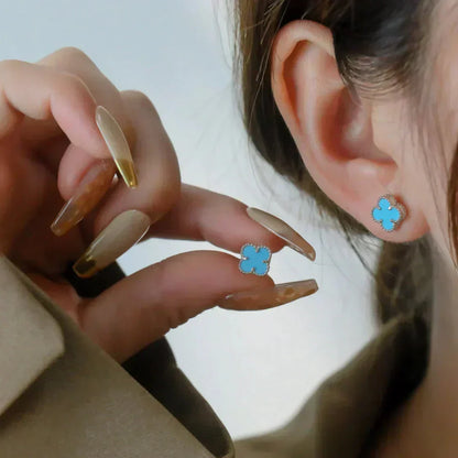 [moco jewelrys]CLOVER MINI 9.5MM ONYX STUD EARRINGS SILVER