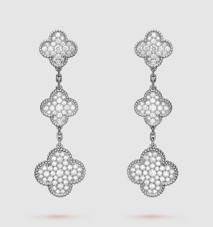 [moco jewelrys]CLOVER 3 MOTIF DIAMOND SILVER DROP EARRINGS
