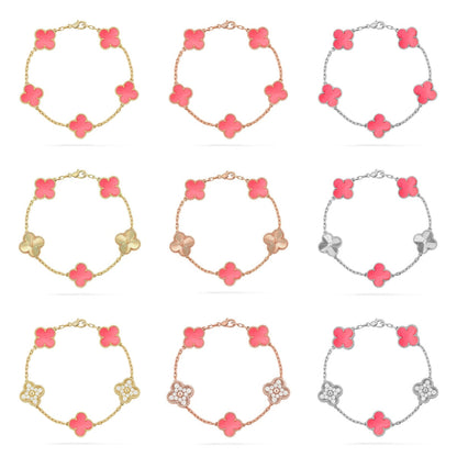 [Moco jewelrys] CLOVER 5 MOTIFS  PINK MOP BRACELET COLLECTION