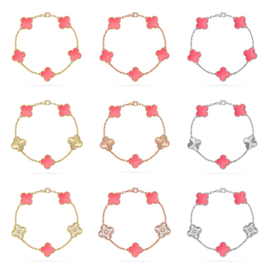 [Moco jewelrys] CLOVER 5 MOTIFS  PINK MOP BRACELET COLLECTION