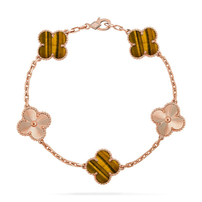 [Moco jewelrys] CLOVER 5 MOTIFS TIGER EYE BRACELET COLLECTION