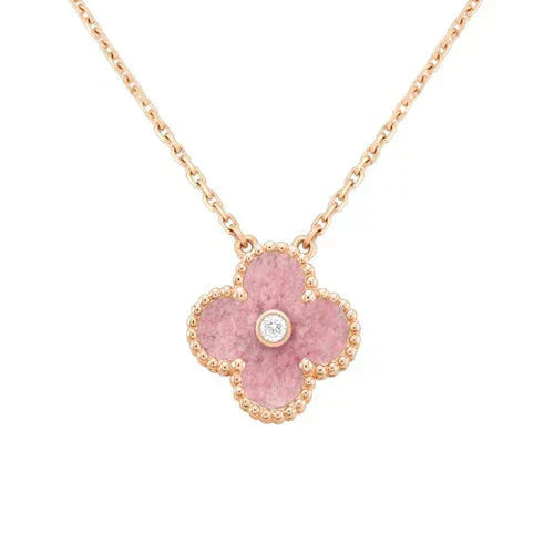 [moco jewelrys]CLOVER 15MM DIAMOND RHODONITE NECKLACE