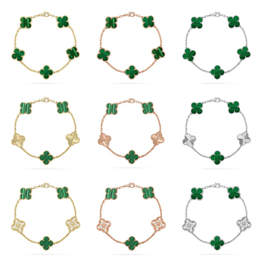 [Moco jewelrys] CLOVER 5 MOTIF MALACHITE BRACELET COLLECTION