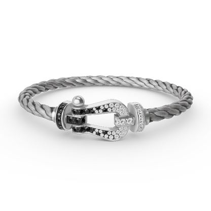 [moco jewelrys]FORCE LARGE HORSESHOE BLACK WHITE DIAMOND BRACELET SILVER