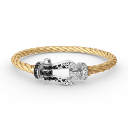 [moco jewelrys]FORCE LARGE HORSESHOE BLACK WHITE DIAMOND BRACELET SILVER
