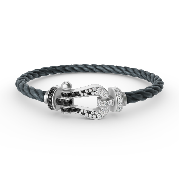 [moco jewelrys]FORCE LARGE HORSESHOE BLACK WHITE DIAMOND BRACELET SILVER