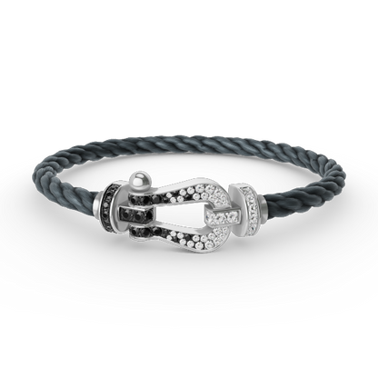 [moco jewelrys]FORCE LARGE HORSESHOE BLACK WHITE DIAMOND BRACELET SILVER