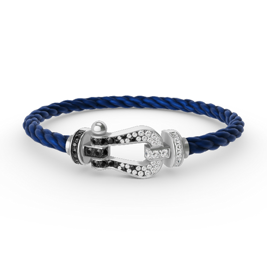 [moco jewelrys]FORCE LARGE HORSESHOE BLACK WHITE DIAMOND BRACELET SILVER