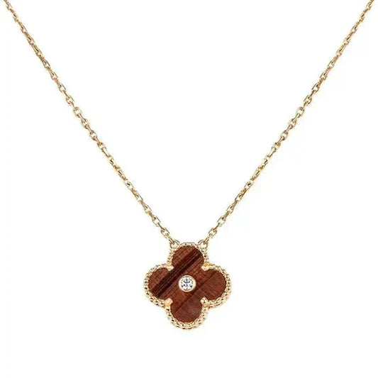 [moco jewelrys]CLOVER 15MM DIAMOND AND YELLOW TIGER'S EYE AGATE necklace