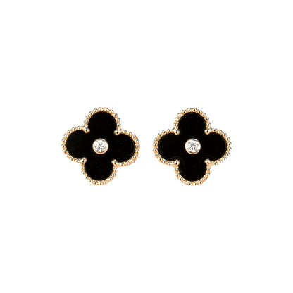 [moco jewelrys]CLOVER MEDIUM 1 MOTIFS ONYX DIAMOND EARRINGS