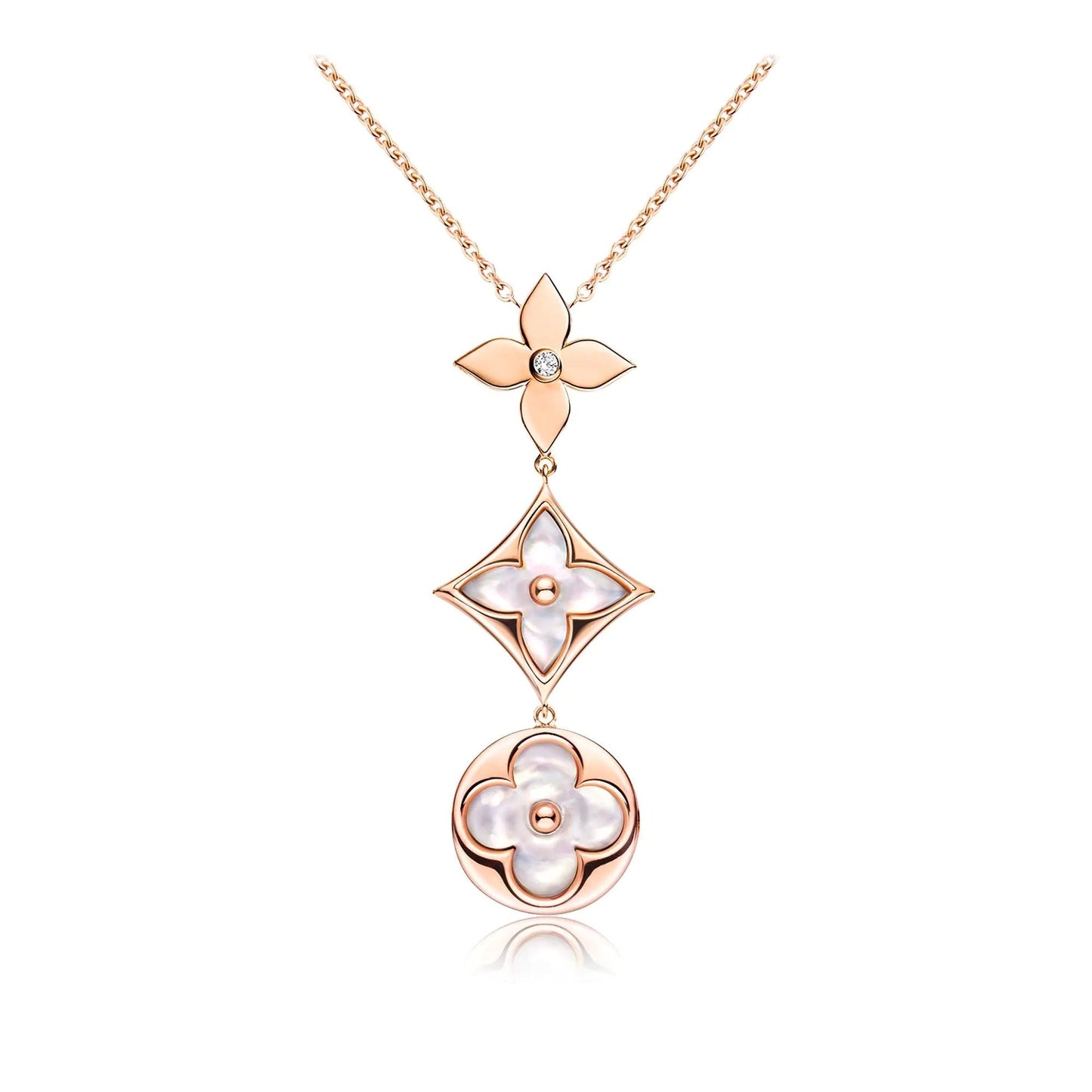 [moco jewelrys]COLOR BLOSSOM LARIAT NECKLACE PINK GOLD WHITE MOTHER PEARL AND DIAMOND