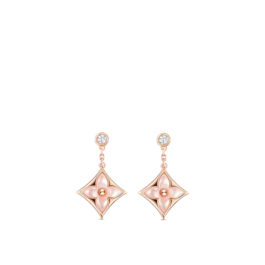 [moco jewelrys]DOUBLE STAR PINK GOLD MOP DROP EARRINGS