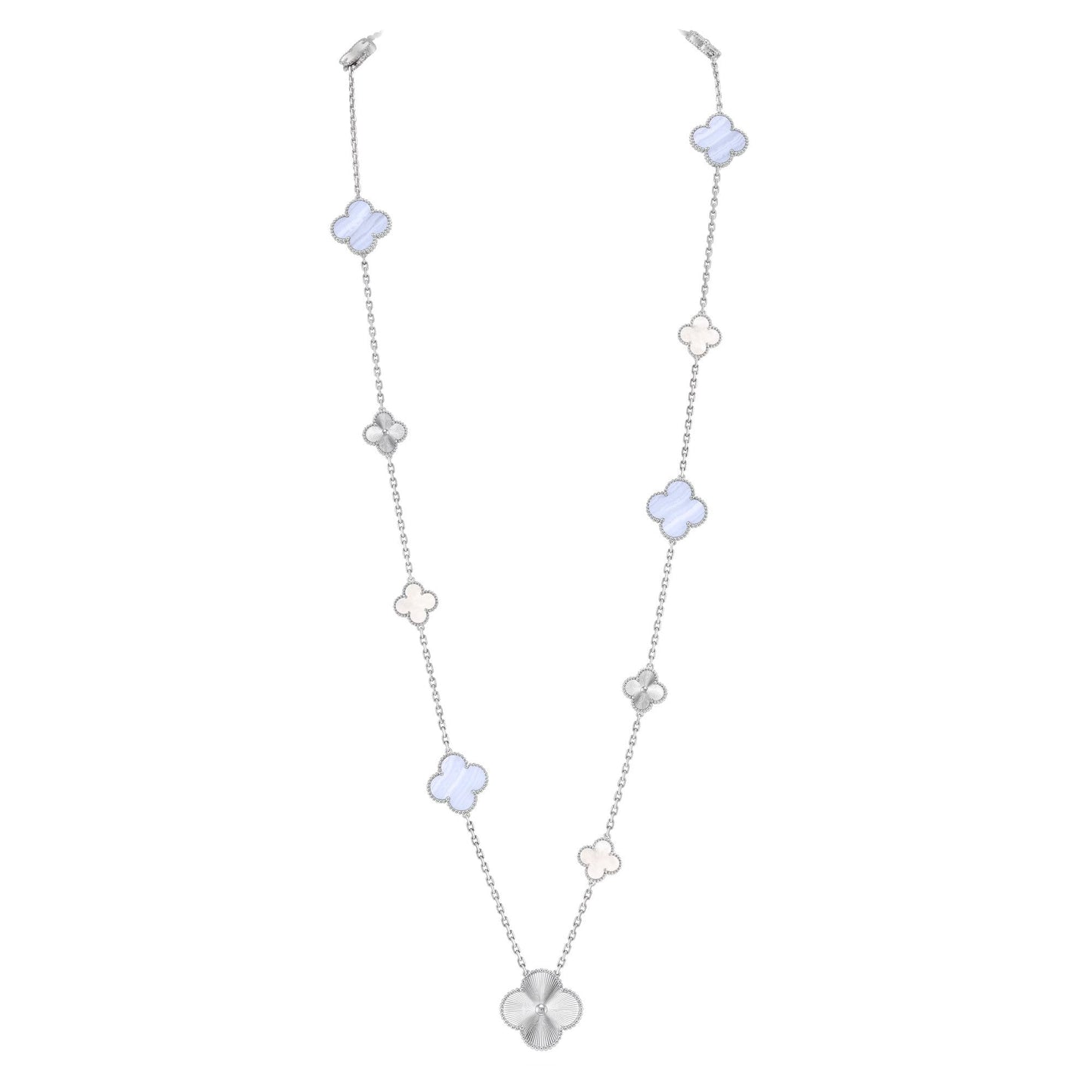 [Moco jewelrys]DETACHABLE CLOVER 15(11+4) FLOWER SILVER NECKLACE SET