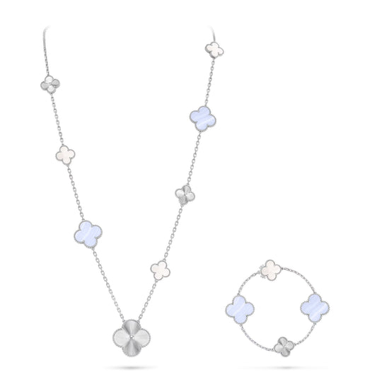 [Moco jewelrys]DETACHABLE CLOVER 15(11+4) FLOWER SILVER NECKLACE SET
