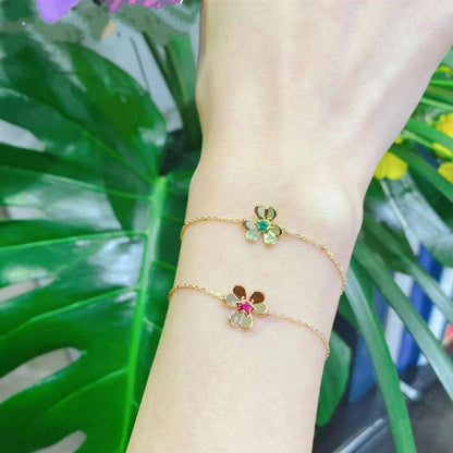[moco jewelrys]FRIVOLE GOLD FLOWER PINK MALACHITE BRACELET