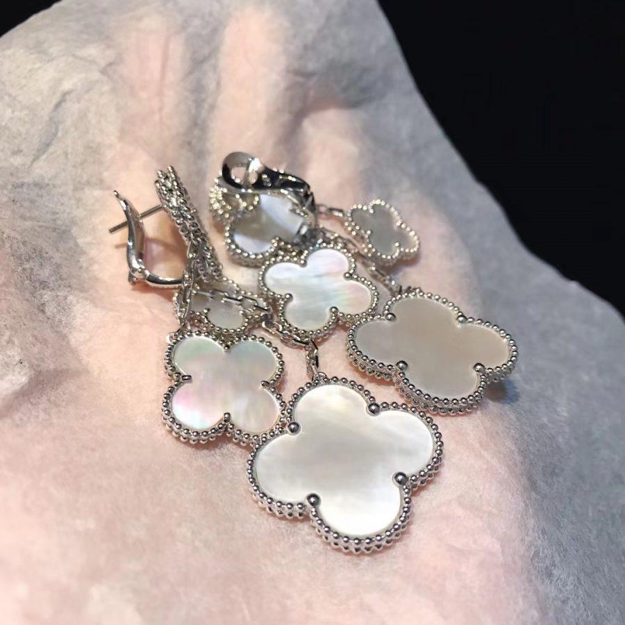 [moco jewelrys]CLOVER EARRINGS WHITE MOP 4 MOTIFS SILVER