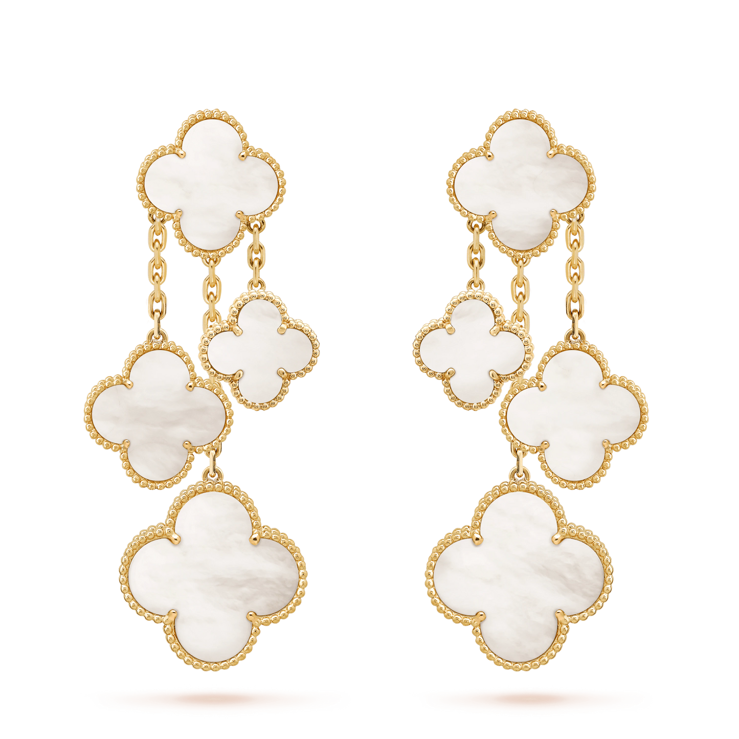 [moco jewelrys]CLOVER EARRINGS WHITE MOP 4 MOTIFS GOLD