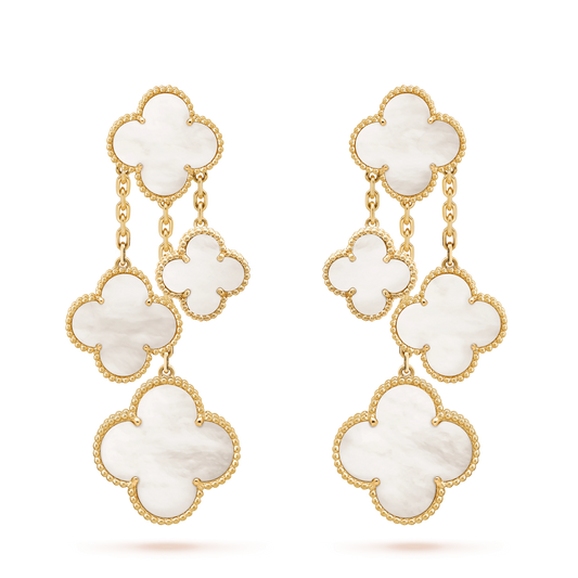 [moco jewelrys]CLOVER EARRINGS WHITE MOP 4 MOTIFS GOLD