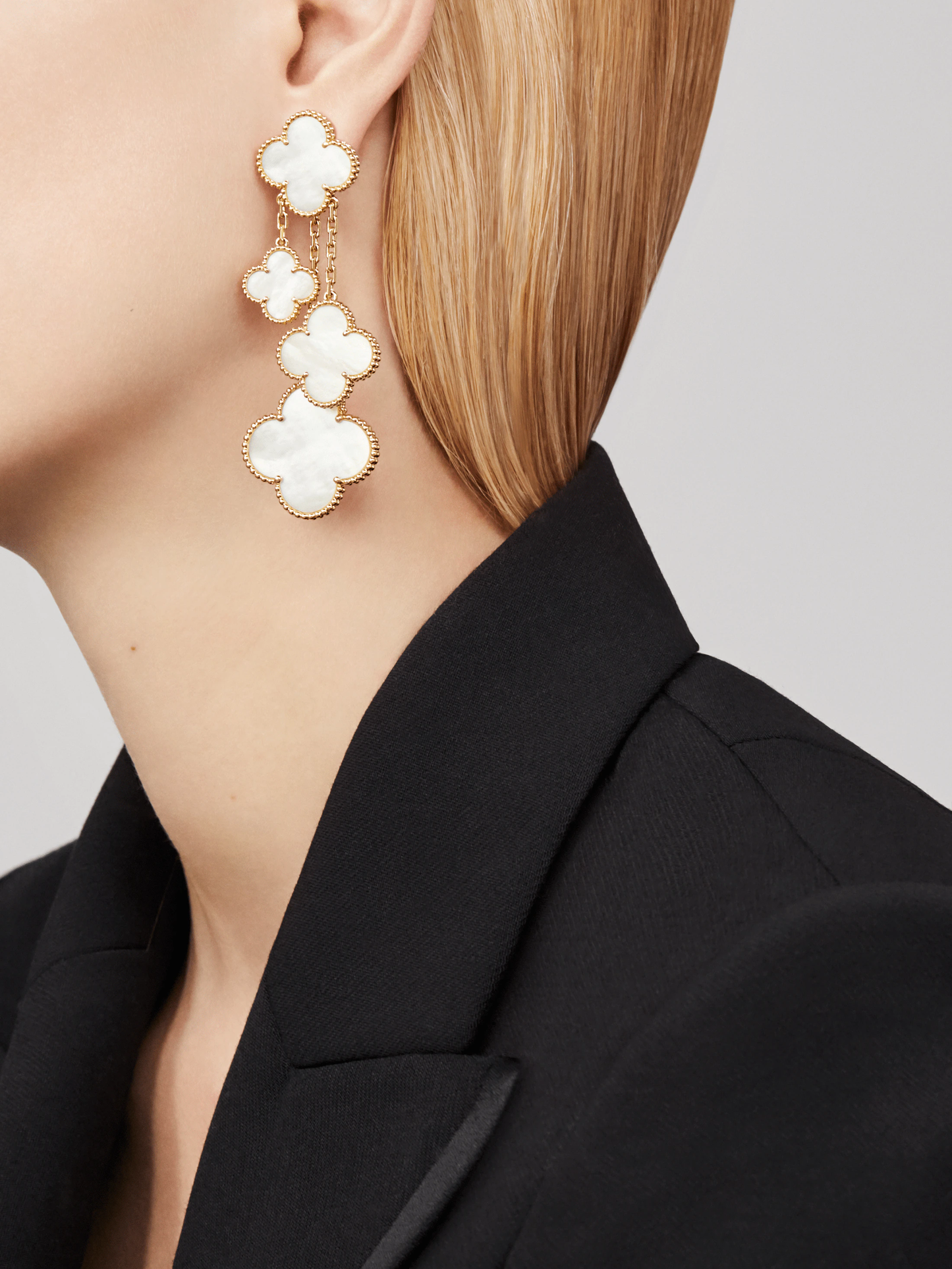 [moco jewelrys]CLOVER EARRINGS WHITE MOP 4 MOTIFS GOLD