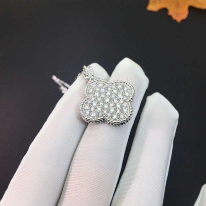 [moco jewelrys]CLOVER 25MM SILVER FULL DIAMOND BIG CLOVER NECKLACE