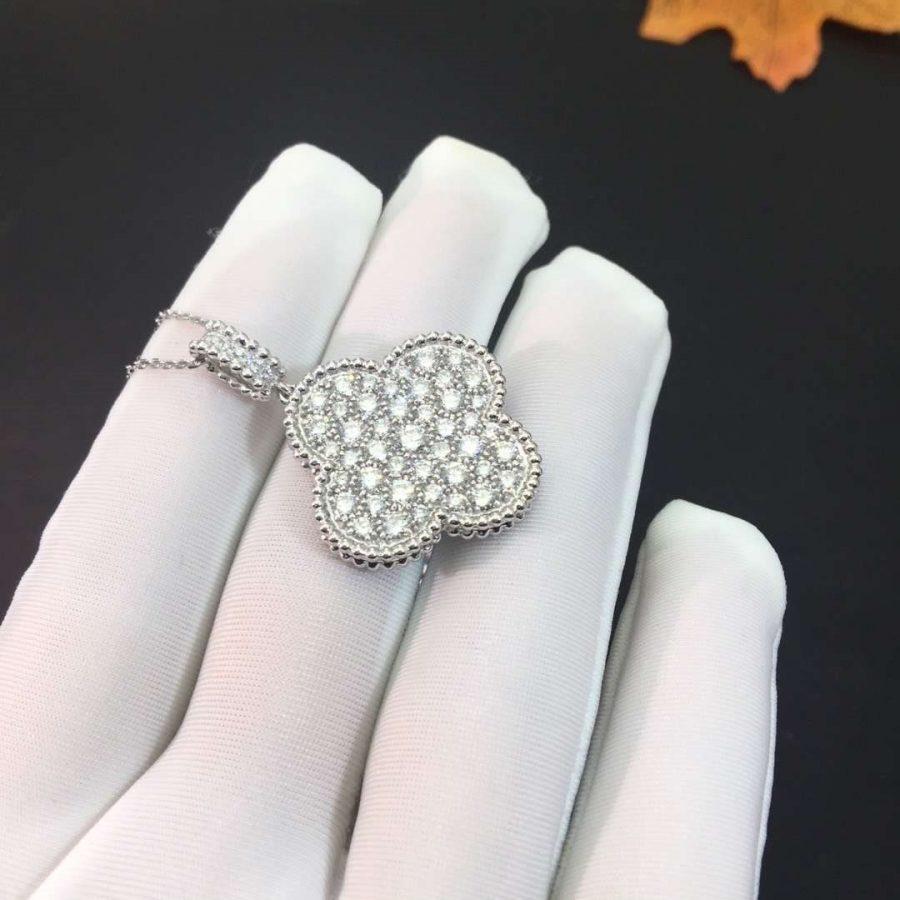 [moco jewelrys]CLOVER 25MM SILVER FULL DIAMOND BIG CLOVER NECKLACE