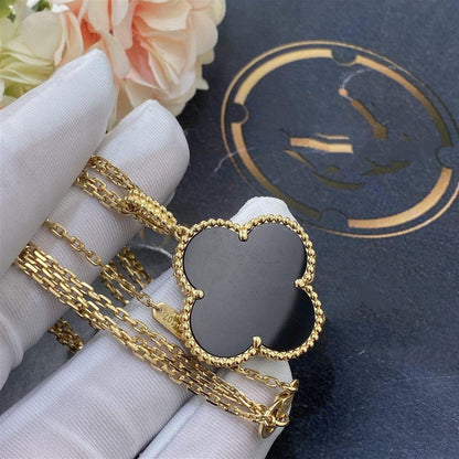 [moco jewelrys]CLOVER 25MM GOLD ONYX BIG CLOVER NECKLACE