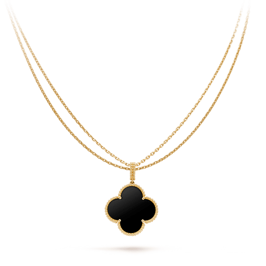 [moco jewelrys]CLOVER 25MM GOLD ONYX BIG CLOVER NECKLACE