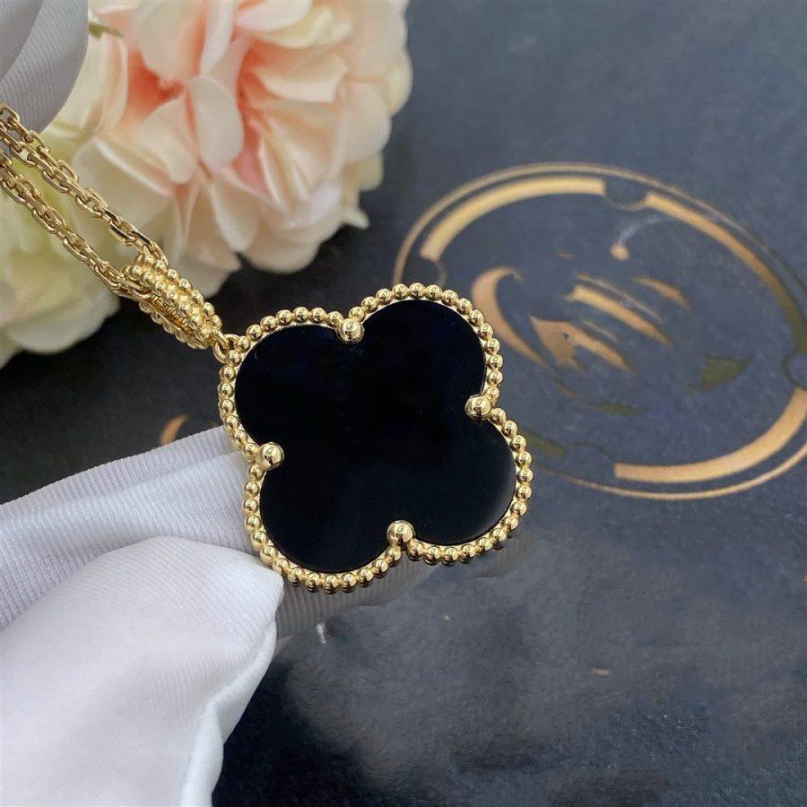 [moco jewelrys]CLOVER 25MM GOLD ONYX BIG CLOVER NECKLACE